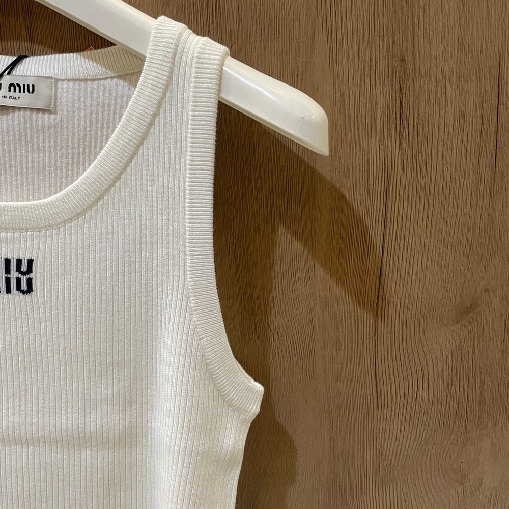 Miu Miu White Ribbed Tank Top - Picture 3 of 6